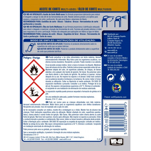 WD-40 Specialist Aceite de Corte 400ml Doble Acción